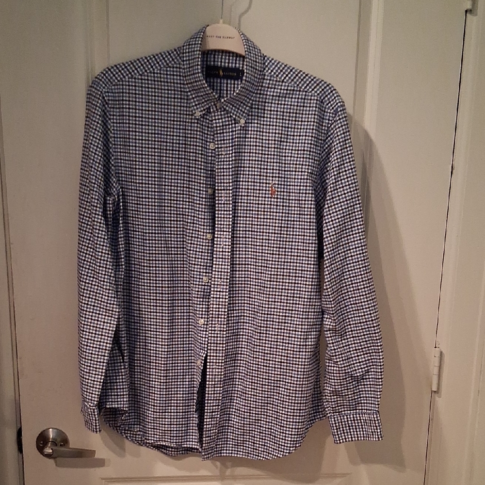Ralph Lauren Navy and White Gingham Shirt. 🔥Bundle Deal Available.